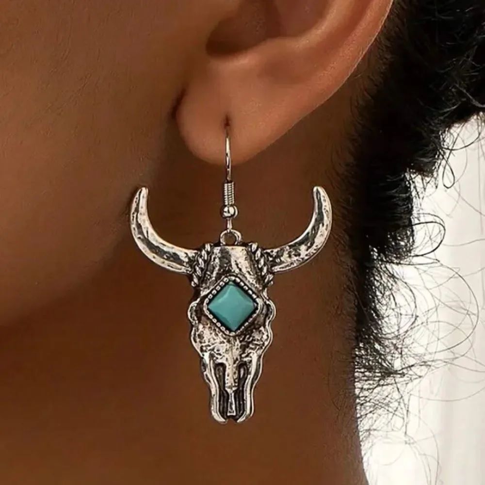 3for$20 1pair European & American Vintage Western Cowboy Style Alloy Cattle Head